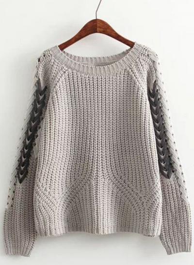 Oasap Fashion Lace-up Long Sleeve Loose Pullover Sweater