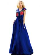 Oasap V Neck Sleeveless Floral Embroidery Maxi Dress With Belt