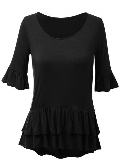 Oasap Fashion Solid Short Sleeve Ruffle Peplum Tee