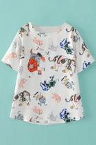 Oasap Vintage Elepant Print Short Sleeve Knit Tee