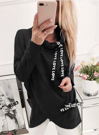 Oasap Cowl Neck Long Sleeve Letter Tape Sweatshirt With Pockets