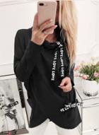 Oasap Cowl Neck Long Sleeve Letter Tape Sweatshirt With Pockets