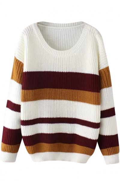 Oasap Chic Colorblocked Stripe Knit Sweater
