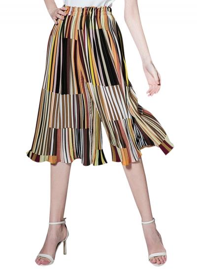 Oasap Women's Casual Elastic Waist Stripe Pleated Wide-leg Pants