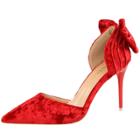 Oasap Pointed Toe Slip-on Bow Suede Pumps