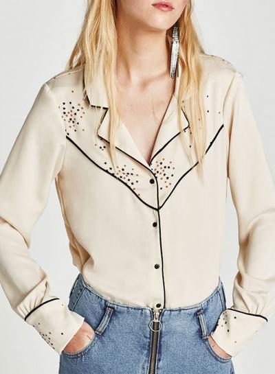 Oasap Fashion Star Printed Button Down Shirt