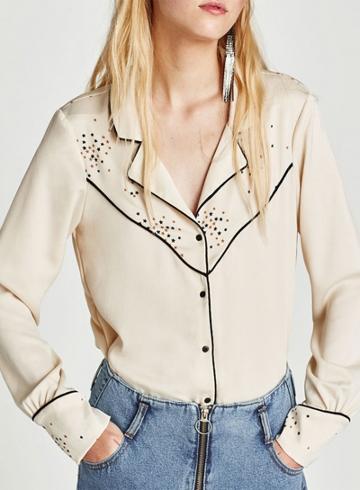 Oasap Fashion Star Printed Button Down Shirt