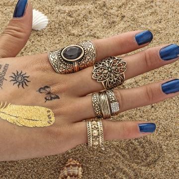 Oasap Fashion 4 Pieces Alloy Boho Finger Rings Multiple Sets Of Rings