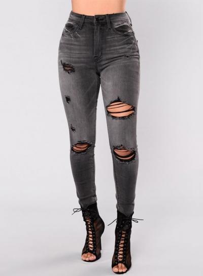 Oasap Fashion High Waist Ripped Denim Pencil Pants