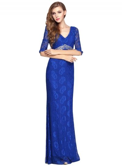 Oasap Floral Lace Trim V Neck Rhinestone Prom Dress