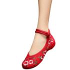 Oasap Floral Embroidery Wedge Heels Old Beijing Shoes