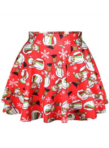 Oasap Christmas Snowman Print Mini Tutu Skirt