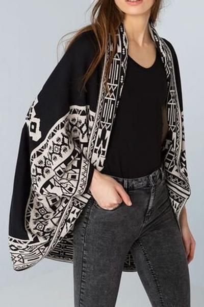 Oasap National Wind Pattern Open Front Cardigan