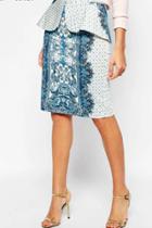 Oasap Women's White And Blue Porcelain Print Flounce Hem Skirt
