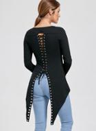 Oasap ' Round Neck Long Sleeve Backless Lace-up Tee Shirt