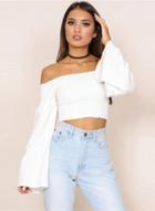 Oasap Off Shoulder Flare Sleeve Solid Crop Top