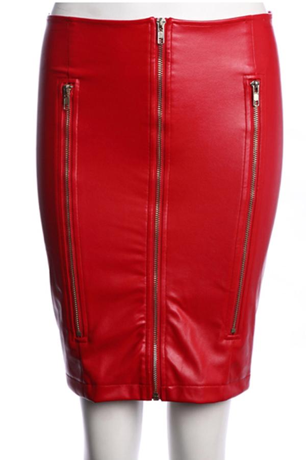 Oasap Sexy Zip Embellished Faux Leather Skirt