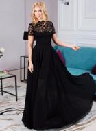 Oasap Short Sleeve A-line Floor Length Lace Evening Dress