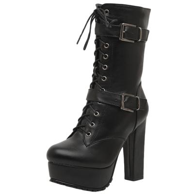 Oasap Women's Lace-up Front High Heels Platform Short Boots