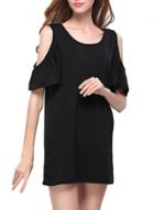 Oasap Women's Solid Color Open Shoulder Flounce Sleeve Knit Dress