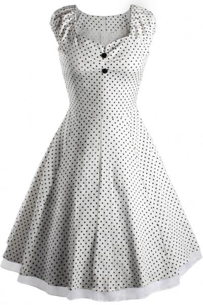 Oasap Chic Mesh Paneled Polka Dot Dress