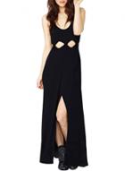 Oasap Women's Fashion Black Sleeveless Cut-out Slit Maxi Dress