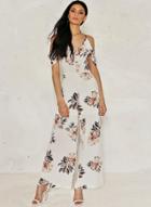 Oasap Off Shoulder Spaghetti Strap Floral Print Jumpsuit