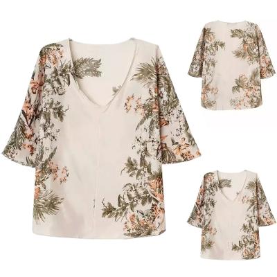Oasap Women's Chic Floral Print V Neck Half Sleeve Blouse