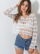 Oasap V Neck Long Sleeve Lace Crop Top