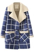 Oasap Women's Chic Grid Faux Shearling Long Sleeve Coat