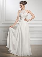 Oasap Fashion Halter Sleeveless Lace Chiffon Prom Dress