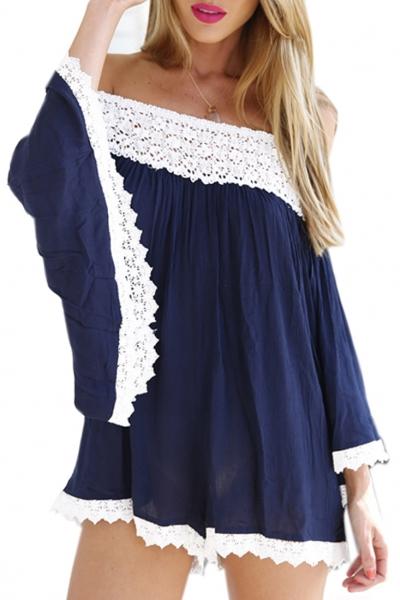 Oasap Chic Lace-paneled Off-the-shoulder Romper