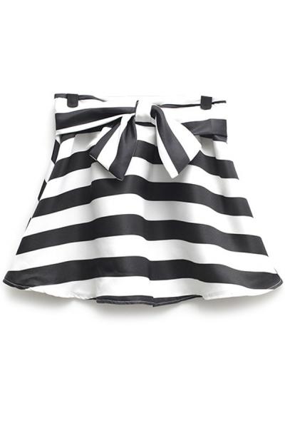 Oasap Black White Stripes Bowknot Skirt