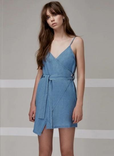 Oasap Spaghetti Strap Sleeveless Backless Irregular Denim Dress