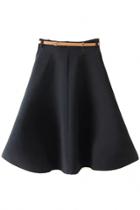 Oasap Mustard Belt Black A-line Mini Skirt