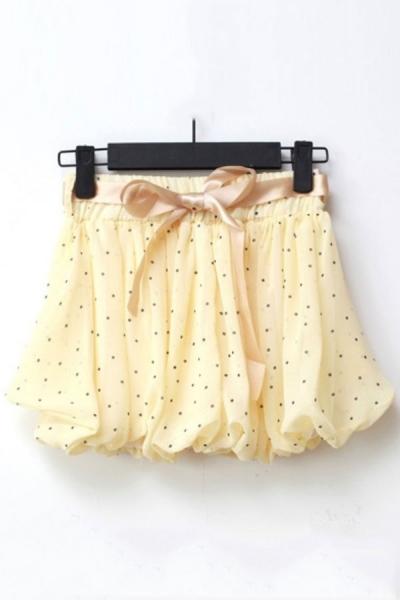 Oasap Dotted Chiffon Puff Shorts