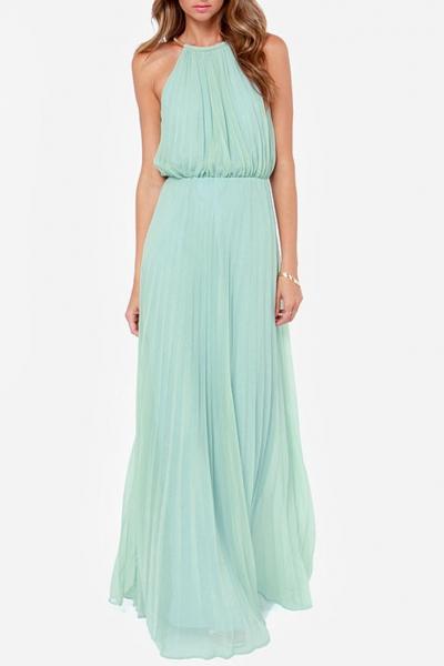 Oasap Sweet Solid Sleeveless Maxi Dress