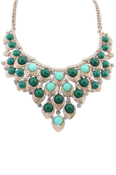 Oasap Boho Green Faux Stone Necklace