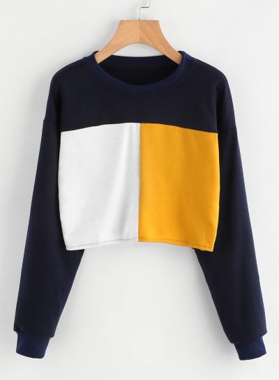 Oasap Fashion Color Block Cropped Sweatshirt