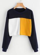 Oasap Fashion Color Block Cropped Sweatshirt