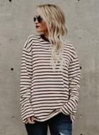 Oasap Long Sleeve Round Neck Striped Knit Tee Shirt