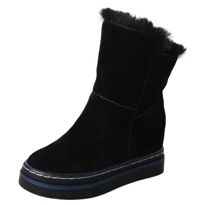 Oasap Round Toe Wedge Heels Solid Color Warm Boots