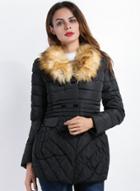 Oasap Solid Color Faux Hur Hooded Coat