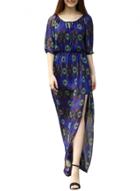 Oasap Women Half Sleeve Floral Print Slit Pullover Maxi Dress