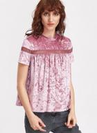Oasap Fashion Short Sleeve Hollow Out Velvet Tee