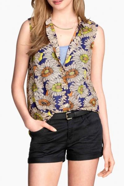 Oasap Floral Print Button Down High-low Blouse