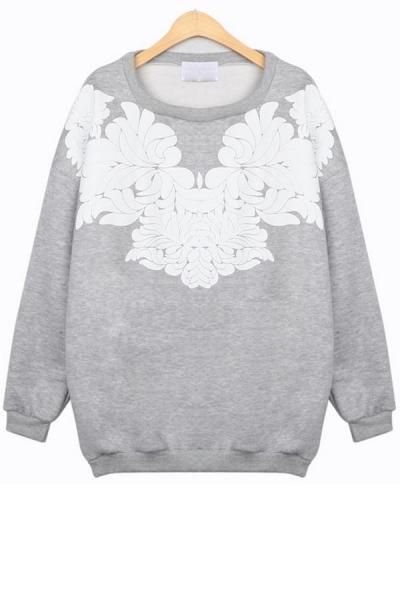 Oasap Vintage Floral Fleece Sweatshirt