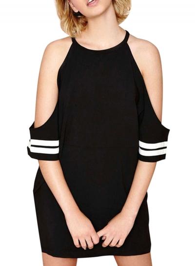 Oasap Women Casual Off Shoulder Short Sleeve Shift Mini Dress