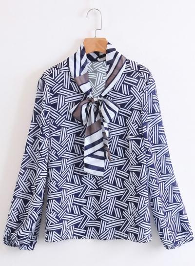 Oasap Long Sleeve Geometric Printed Blouse