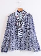 Oasap Long Sleeve Geometric Printed Blouse